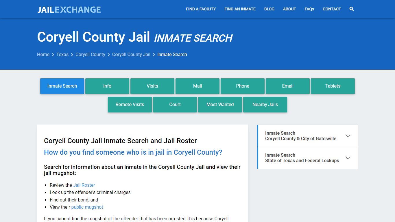 Inmate Search: Roster & Mugshots - Coryell County Jail, TX